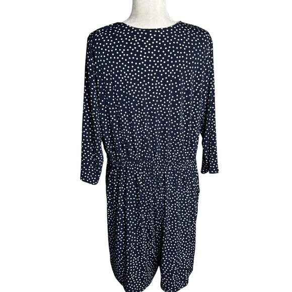 Kalileigh Navy Blue Polka Dot Romper 1X V Neck 3/4 Sleeve Elastic Waist Pockets - Picture 4 of 6